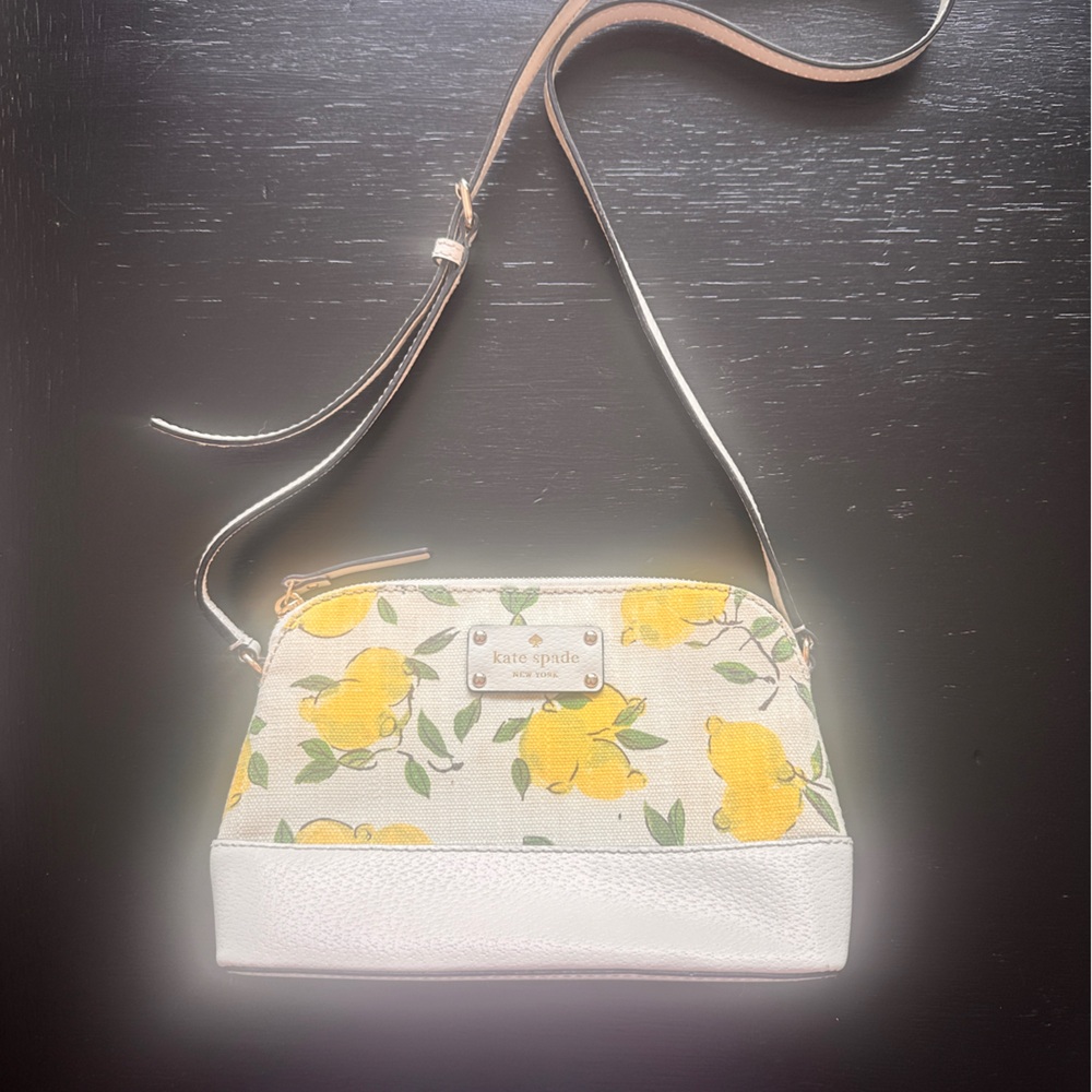 Kate Spade White and Yellow Crossbody Bag with Floral Design